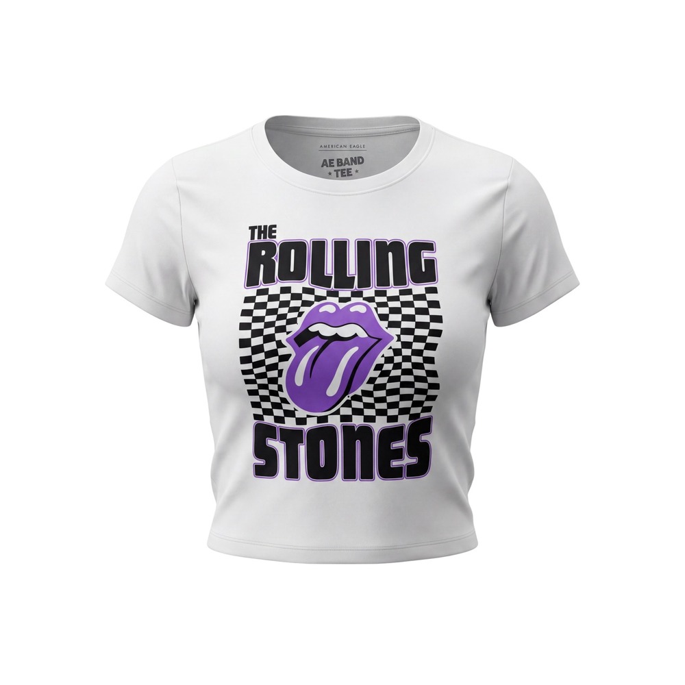 American Eagle‎ Rolling Stones Tee Womens Small White Purple Excellent Cropped